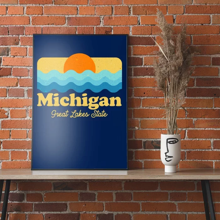 Michigan Great Lakes State Retro Sun Lake Poster