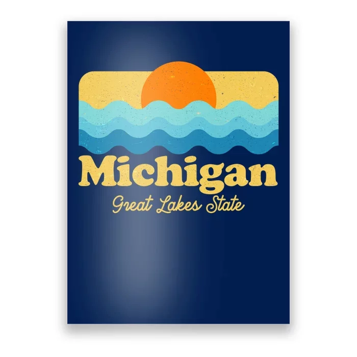 Michigan Great Lakes State Retro Sun Lake Poster