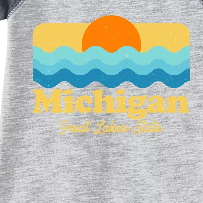 Michigan Great Lakes State Retro Sun Lake Infant Baby Jersey Bodysuit