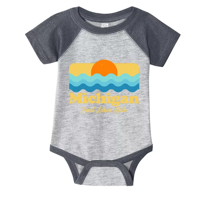 Michigan Great Lakes State Retro Sun Lake Infant Baby Jersey Bodysuit