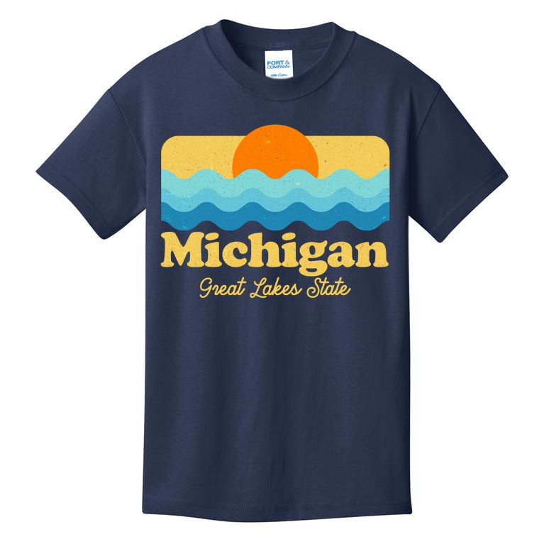 Michigan Great Lakes State Retro Sun Lake Kids T-Shirt