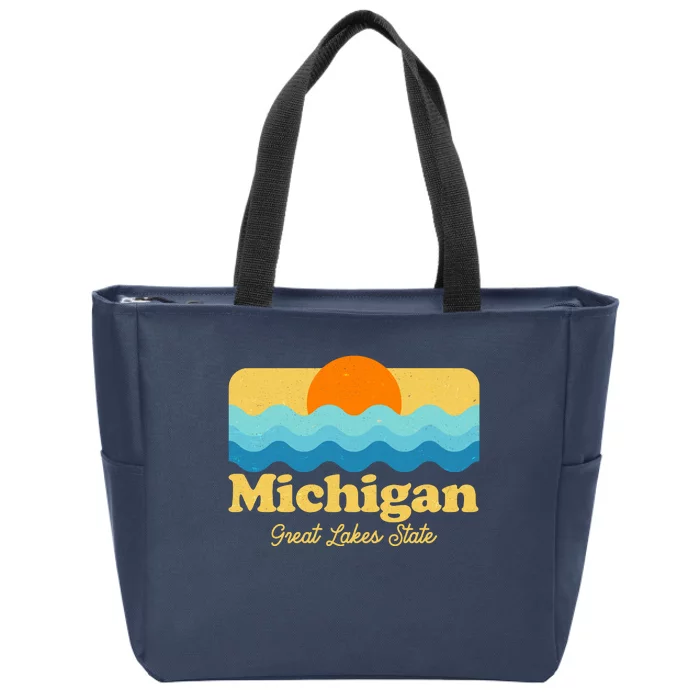 Michigan Great Lakes State Retro Sun Lake Zip Tote Bag