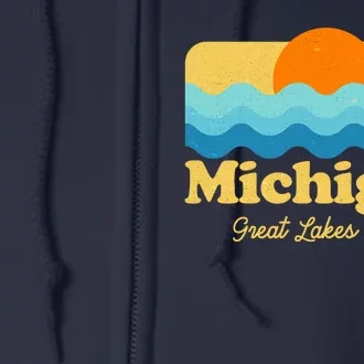 Michigan Great Lakes State Retro Sun Lake Full Zip Hoodie