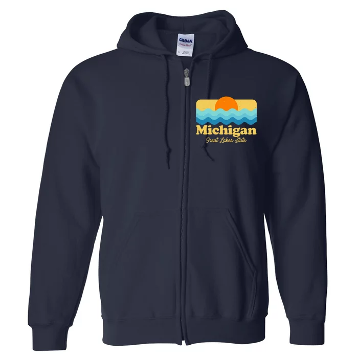 Michigan Great Lakes State Retro Sun Lake Full Zip Hoodie