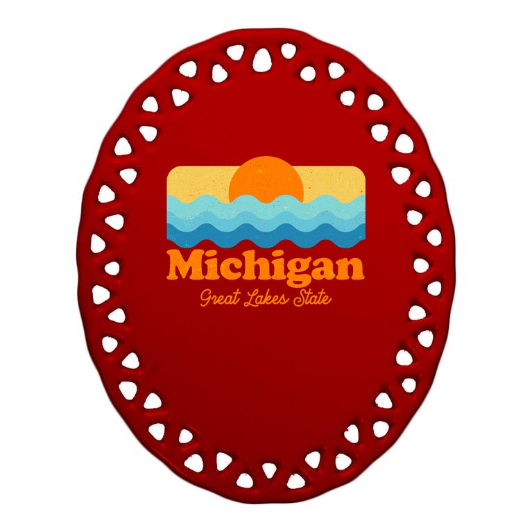 Michigan Great Lakes State Retro Sun Lake Oval Ornament