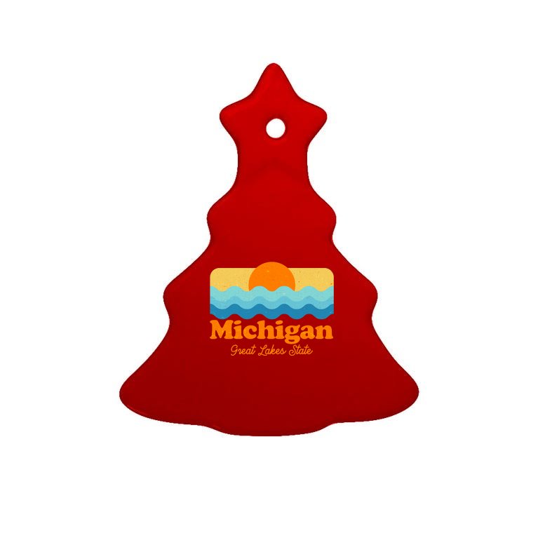 Michigan Great Lakes State Retro Sun Lake Tree Ornament