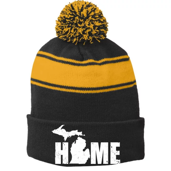 Michigan Home Mitten State Stripe Pom Pom Beanie