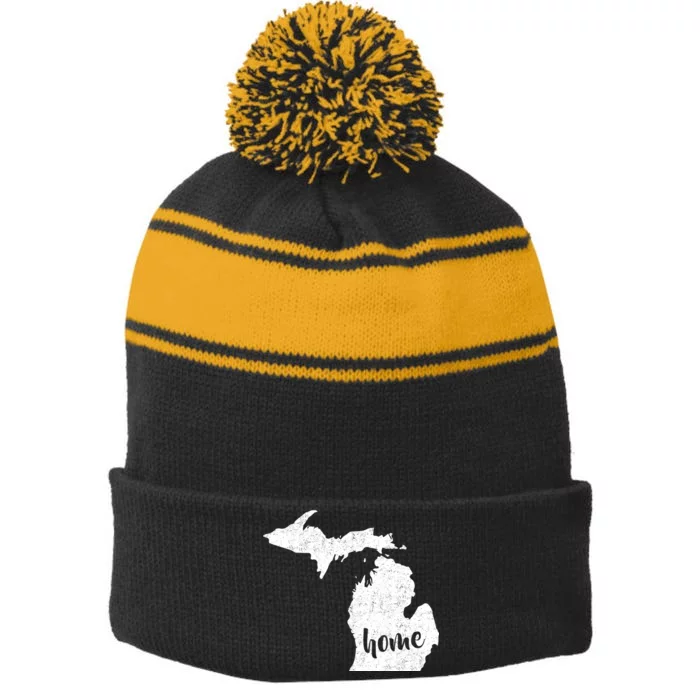 Michigan Home State Stripe Pom Pom Beanie