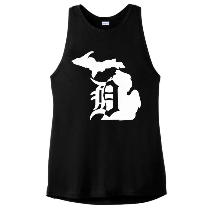 Michigan Mitten Old English D Detroit Ladies Tri-Blend Wicking Tank