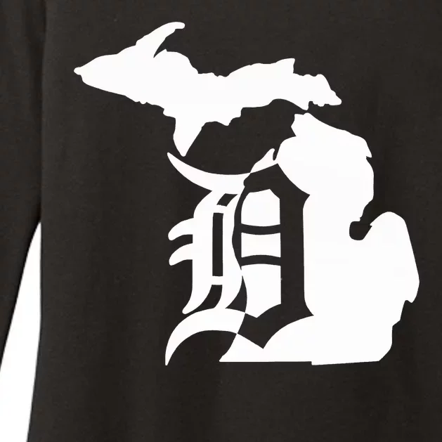 Michigan Mitten Old English D Detroit Womens CVC Long Sleeve Shirt