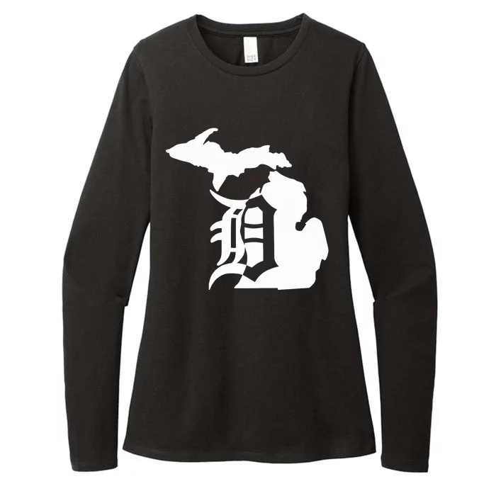 Michigan Mitten Old English D Detroit Womens CVC Long Sleeve Shirt