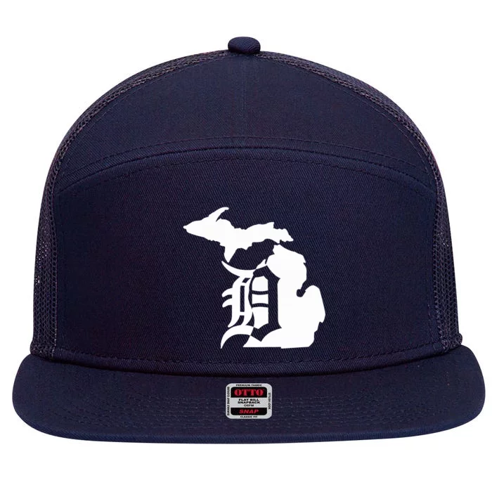 Michigan Mitten Old English D Detroit 7 Panel Mesh Trucker Snapback Hat