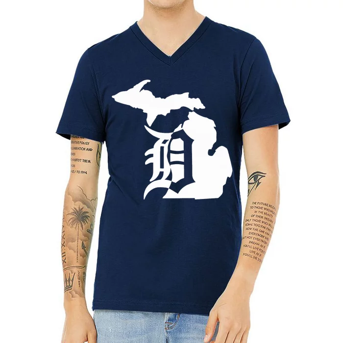 Michigan Mitten Old English D Detroit V-Neck T-Shirt