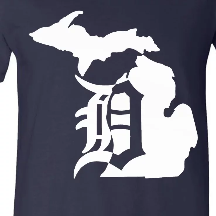 Michigan Mitten Old English D Detroit V-Neck T-Shirt