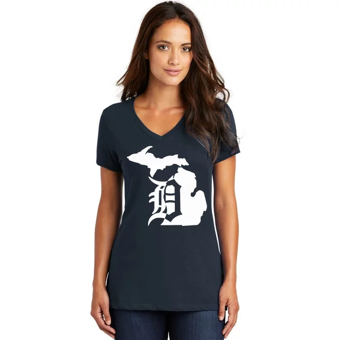 Michigan Mitten Old English D Detroit Women's V-Neck T-Shirt