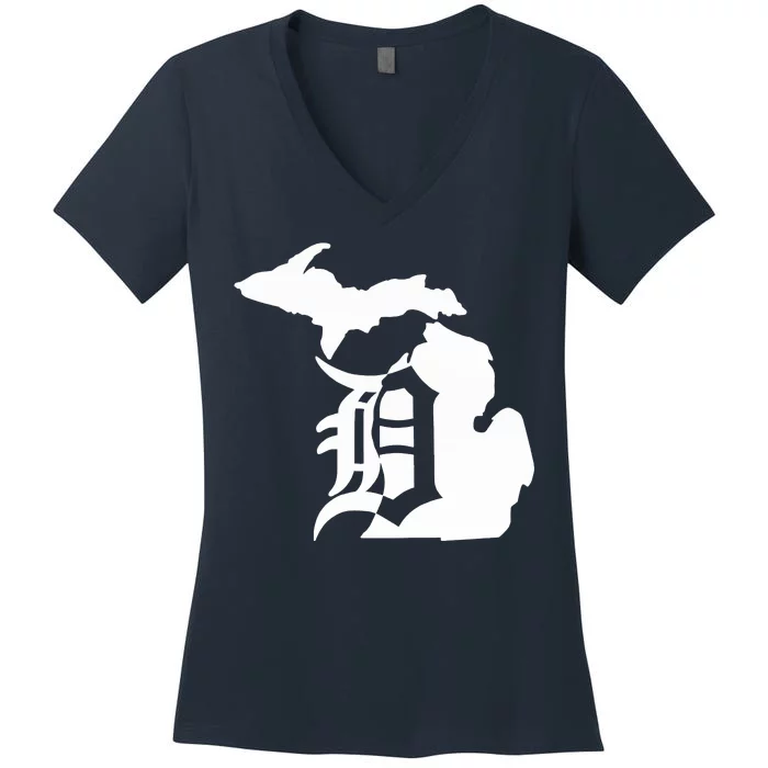 Michigan Mitten Old English D Detroit Women's V-Neck T-Shirt