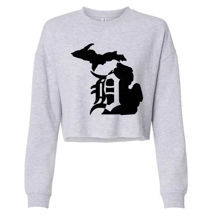 Michigan Mitten Old English D Detroit Cropped Pullover Crew