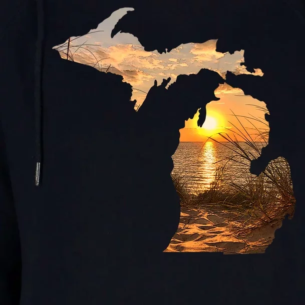 Michigan Sunset Lake Womens Funnel Neck Pullover Hood