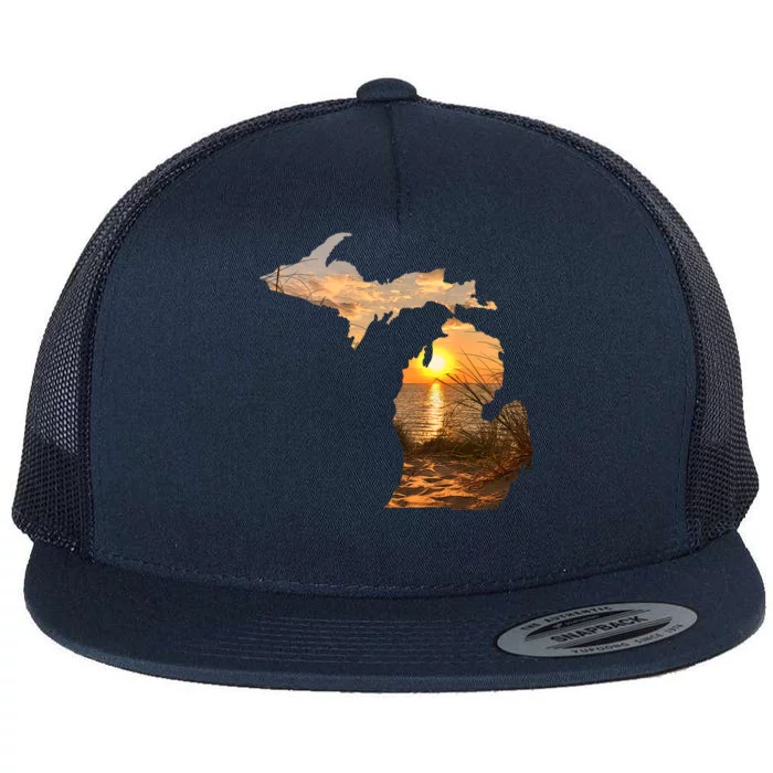 Michigan Sunset Lake Flat Bill Trucker Hat