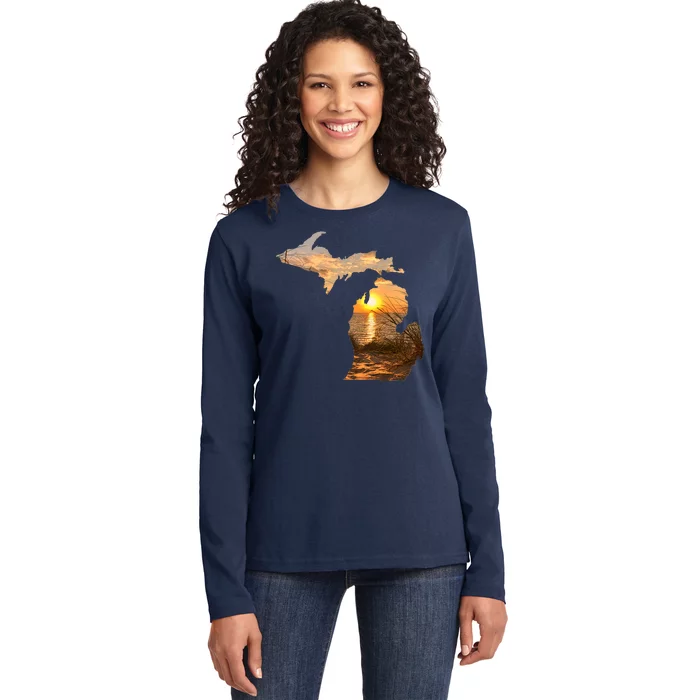 Michigan Sunset Lake Ladies Long Sleeve Shirt