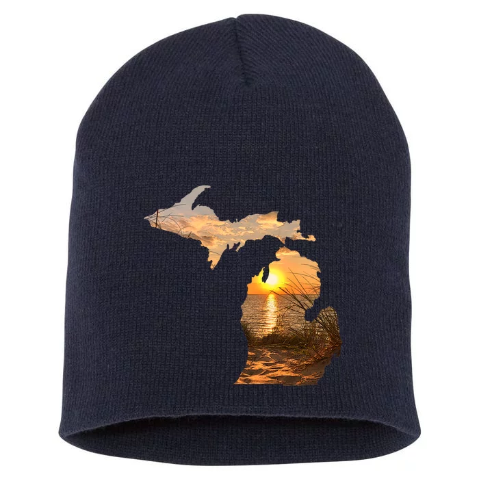 Michigan Sunset Lake Short Acrylic Beanie