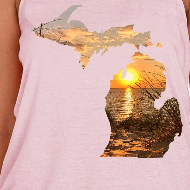 Michigan Sunset Lake Women's Knotted Racerback Tank