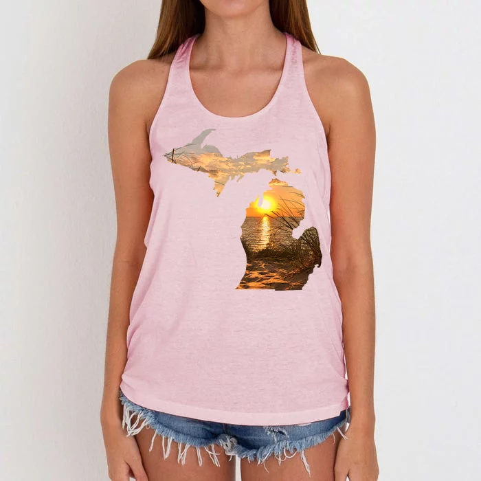 Michigan Sunset Lake Women's Knotted Racerback Tank