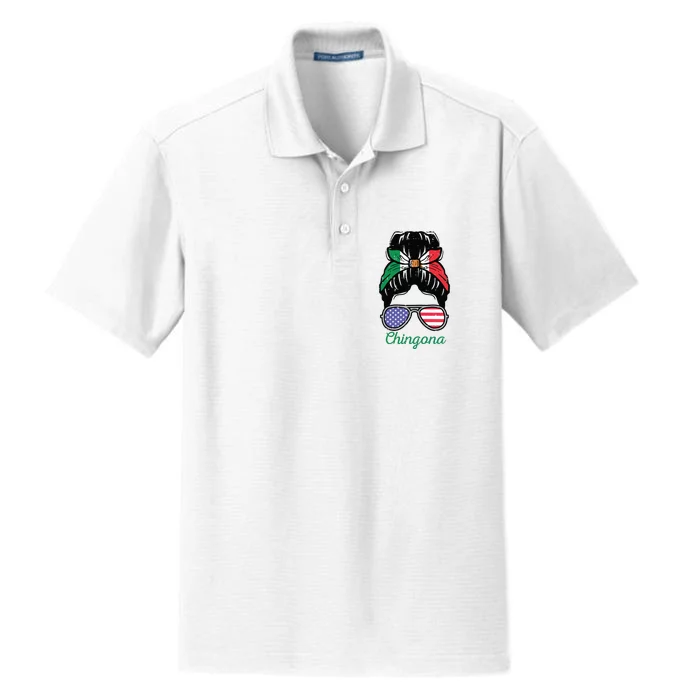 Mexican Independence Day Messy Bun Chingona Mexico Dry Zone Grid Performance Polo