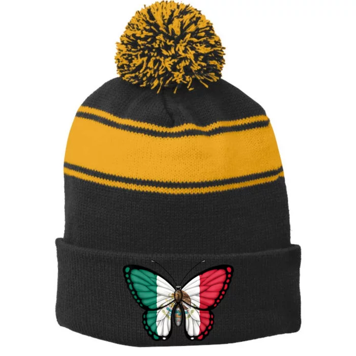 Mexican Independence Day Butterfly Stripe Pom Pom Beanie