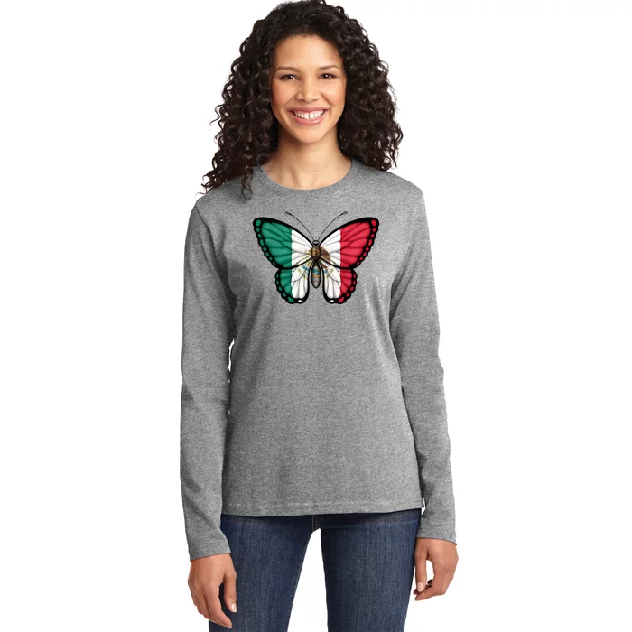 Mexican Independence Day Butterfly Ladies Long Sleeve Shirt