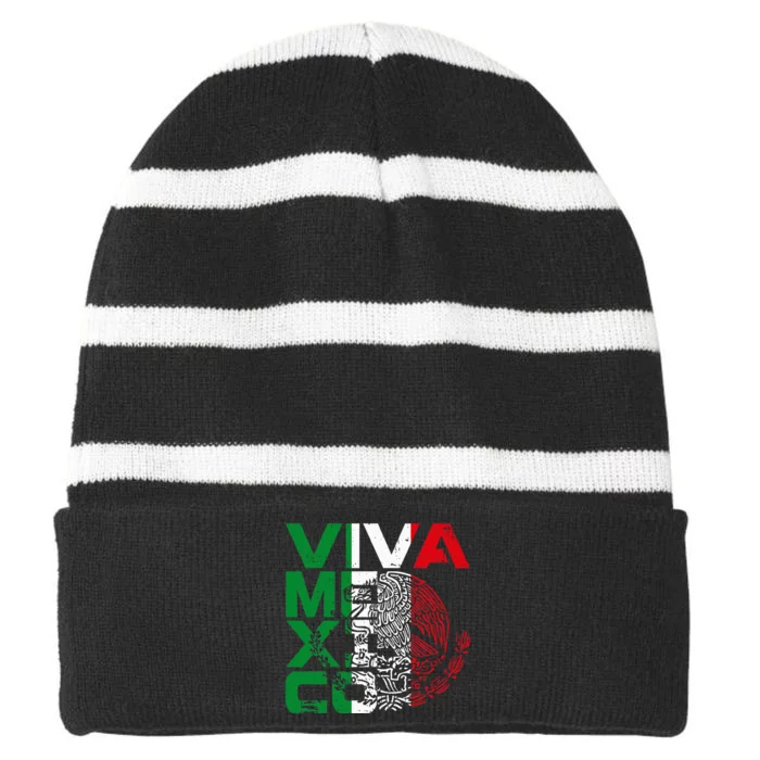 Mexican Independence Day Viva Mexico Striped Beanie with Solid Band