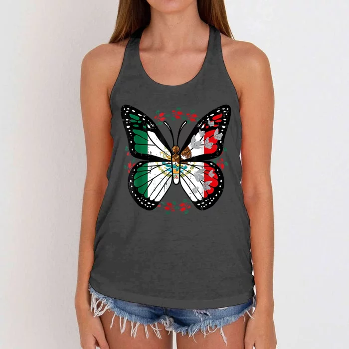 Mexican Independence Day Butterfly Mexico Women's Knotted Racerback Tank