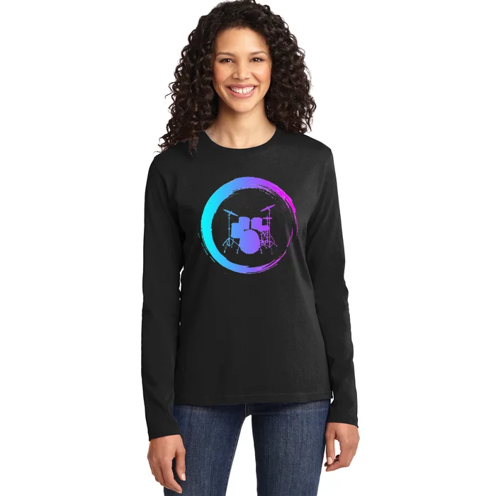 Musical Instrument Drummer Drums Musician Ladies Long Sleeve Shirt