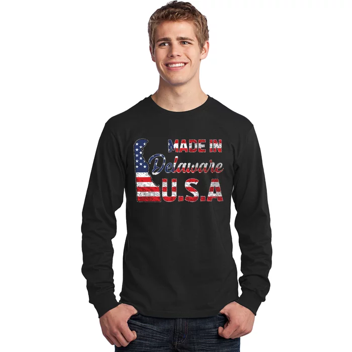 Made In Delaware Us Map State American Flag Delaware Long Sleeve Shirt