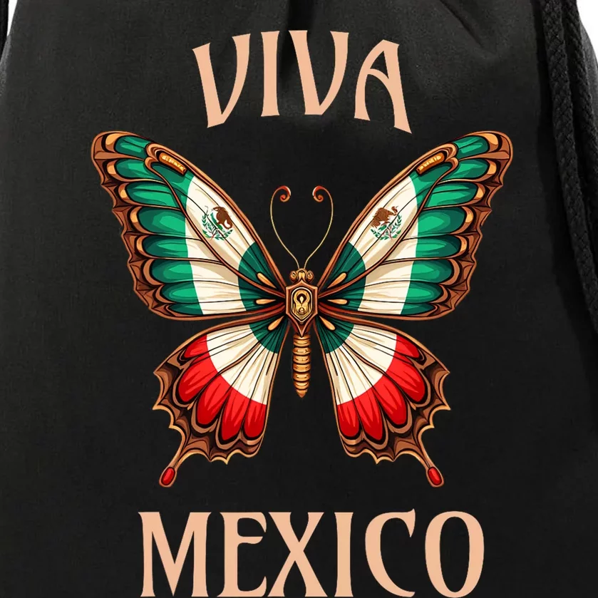 Mexico Independence Day Butterfly Mexican Flag Drawstring Bag