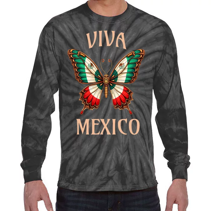 Mexico Independence Day Butterfly Mexican Flag Tie-Dye Long Sleeve Shirt