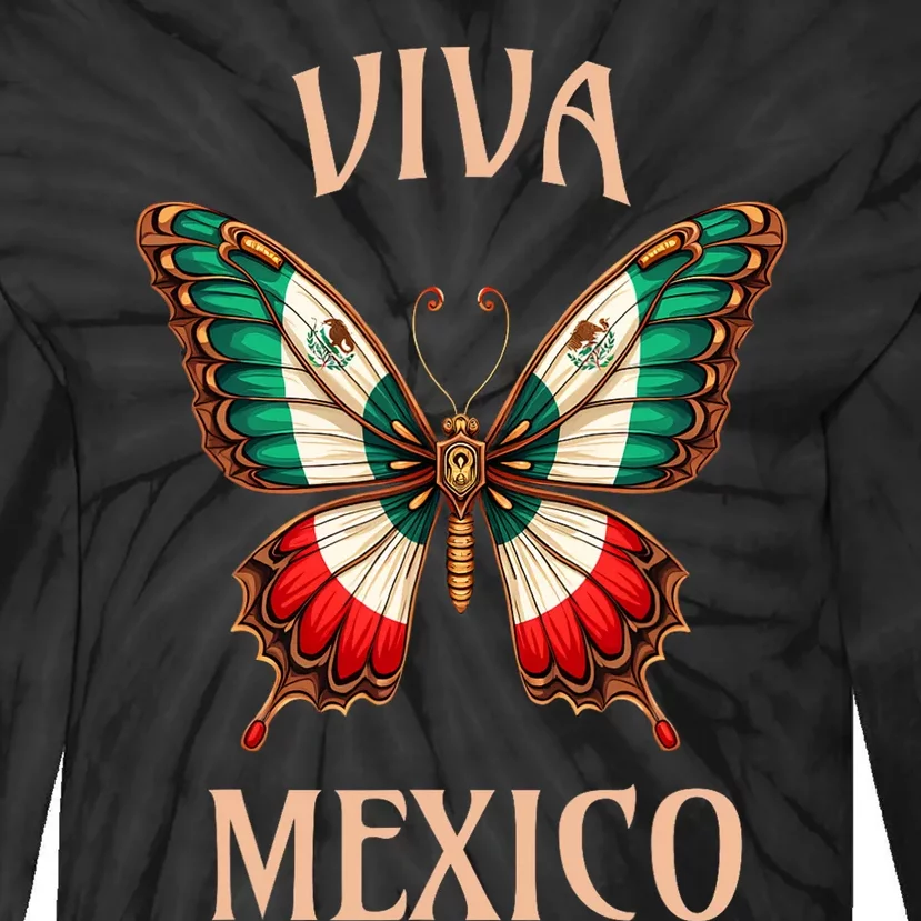 Mexico Independence Day Butterfly Mexican Flag Tie-Dye Long Sleeve Shirt