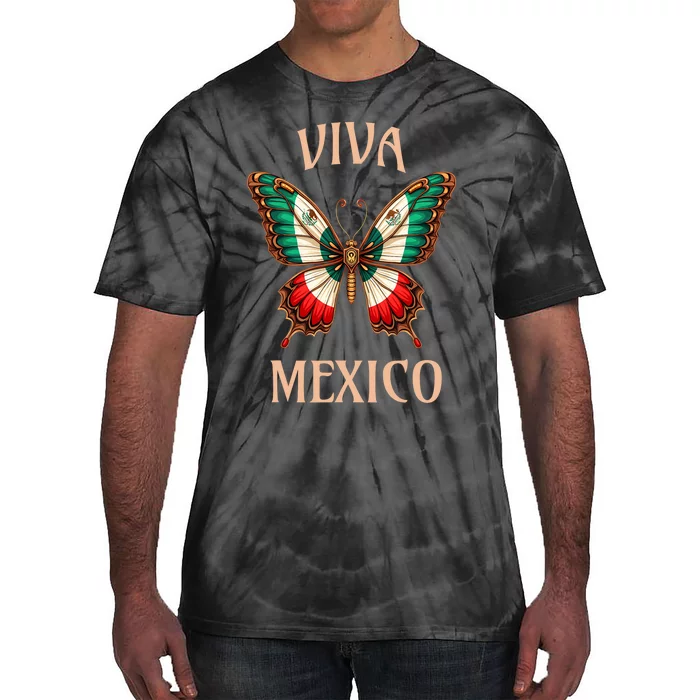 Mexico Independence Day Butterfly Mexican Flag Tie-Dye T-Shirt