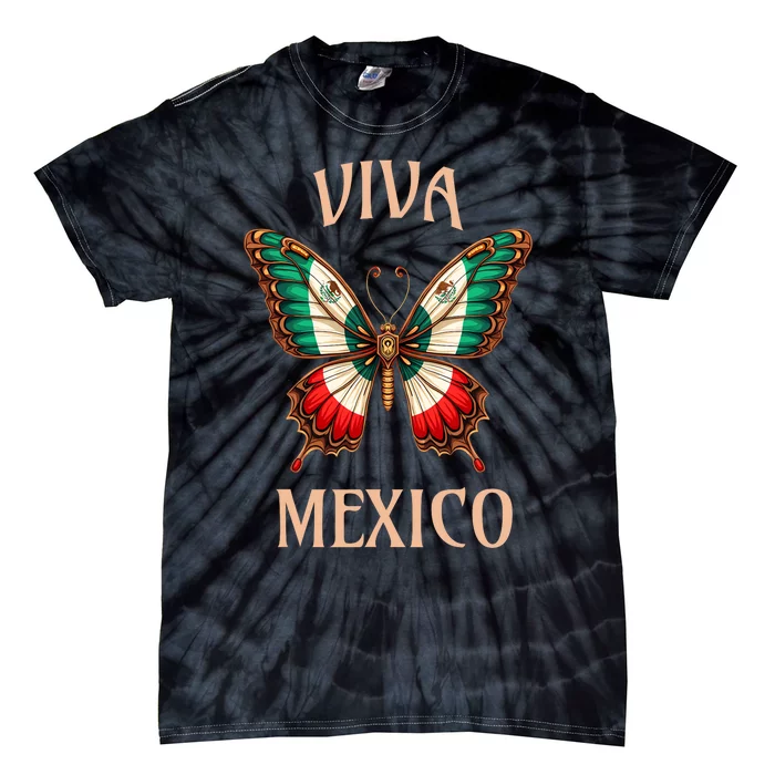 Mexico Independence Day Butterfly Mexican Flag Tie-Dye T-Shirt