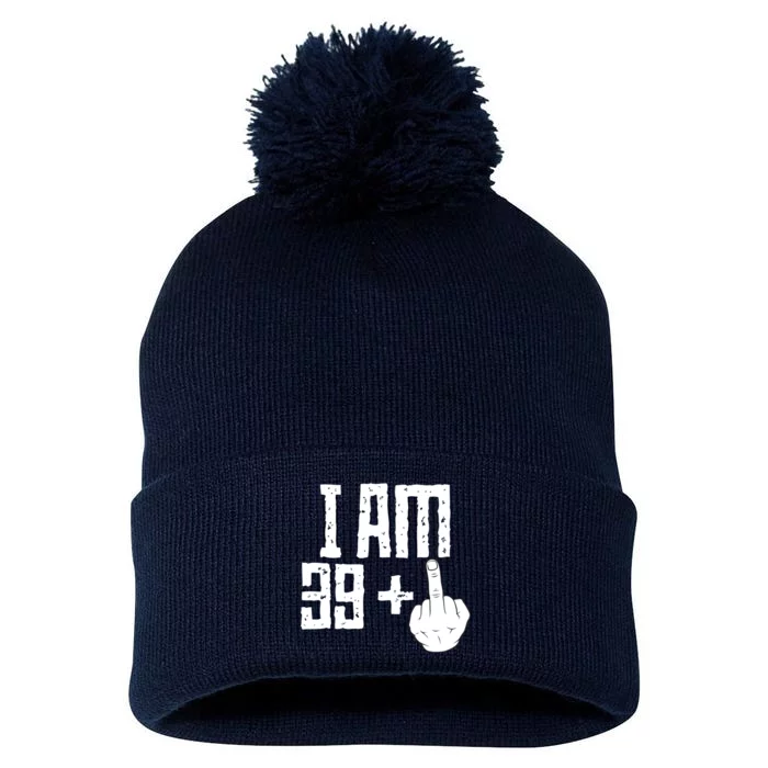 Middle Finger 40th Birthday Funny Pom Pom 12in Knit Beanie