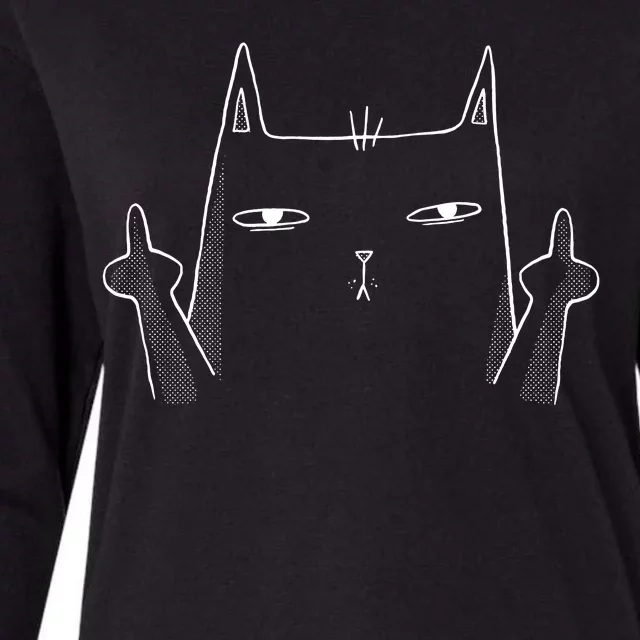 Middle Finger Cat Womens Cotton Relaxed Long Sleeve T-Shirt