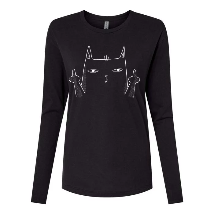 Middle Finger Cat Womens Cotton Relaxed Long Sleeve T-Shirt