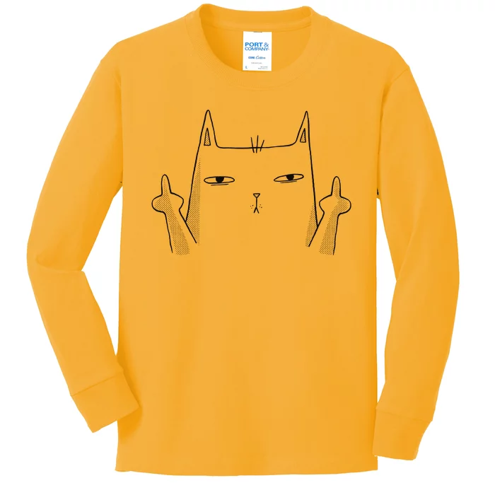 Middle Finger Cat Kids Long Sleeve Shirt