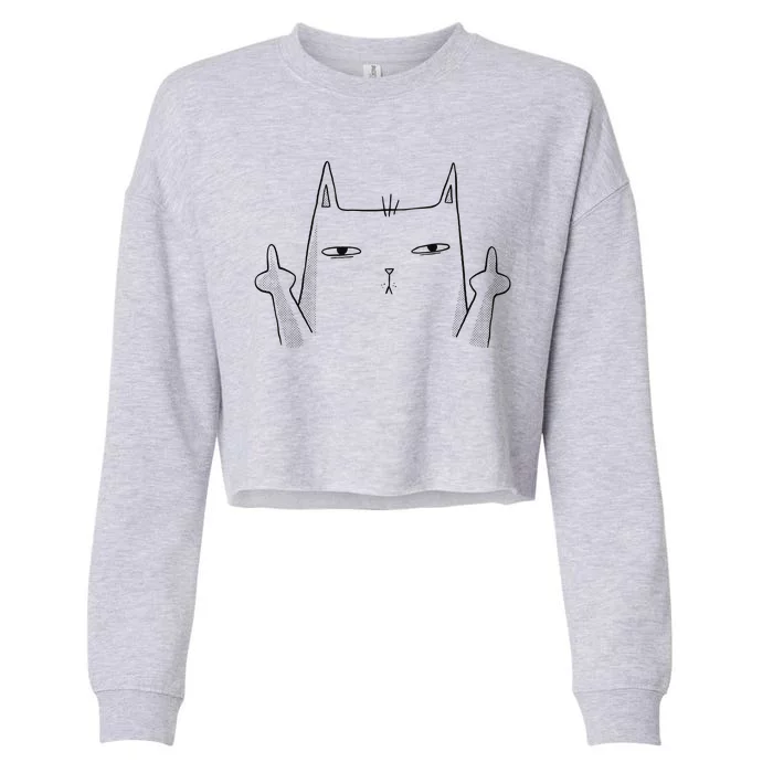 Middle Finger Cat Cropped Pullover Crew