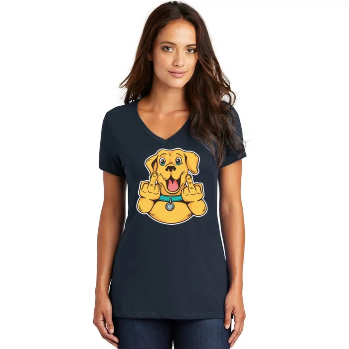 Middle Finger Dog Women's V-Neck T-Shirt