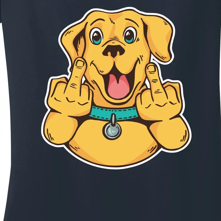 Middle Finger Dog Women's V-Neck T-Shirt