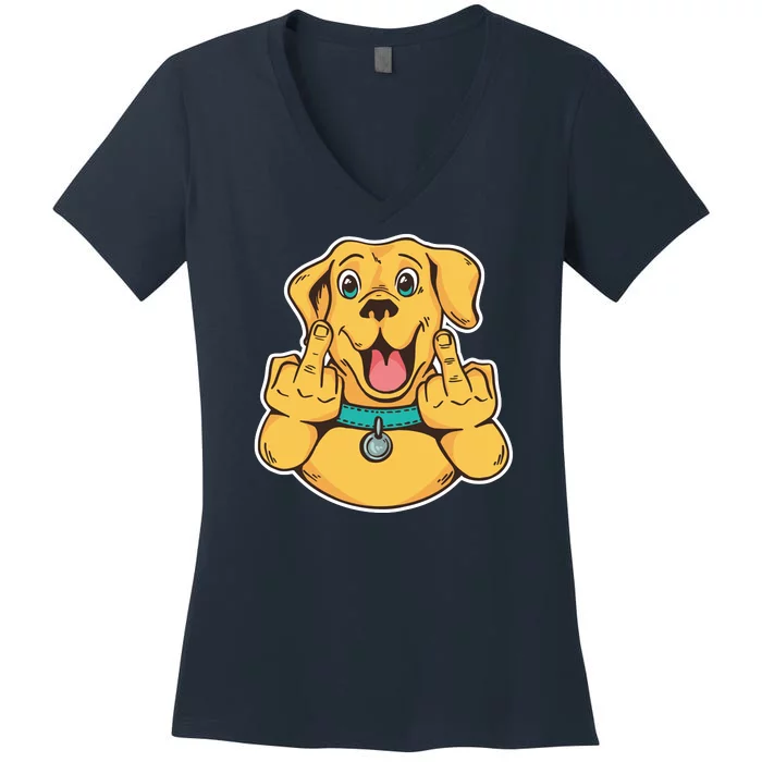 Middle Finger Dog Women's V-Neck T-Shirt