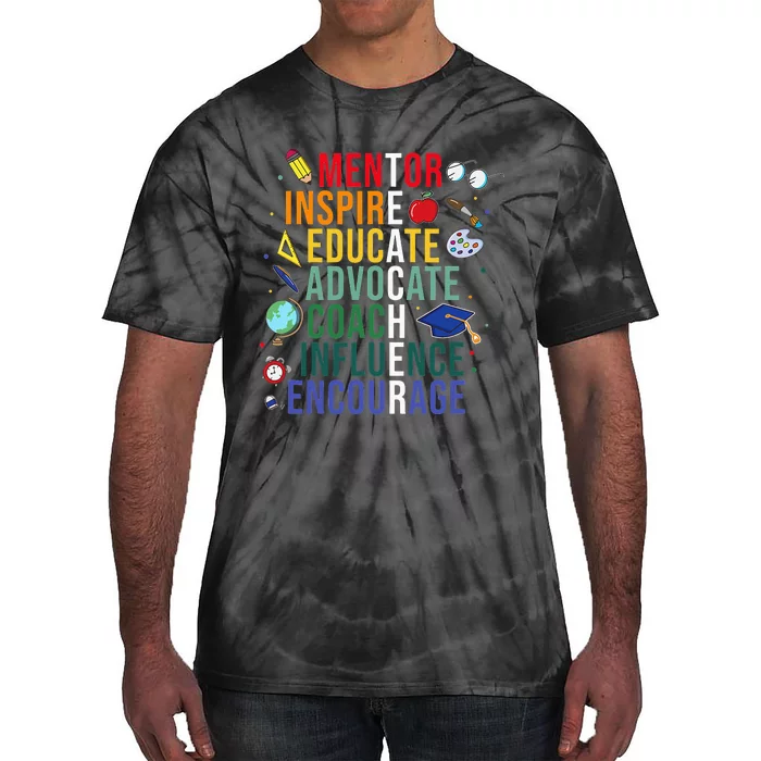 Mentor Inspire Educate Inspired Teacher Life Back To School Tie-Dye T-Shirt