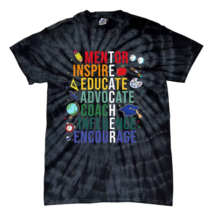 Mentor Inspire Educate Inspired Teacher Life Back To School Tie-Dye T-Shirt