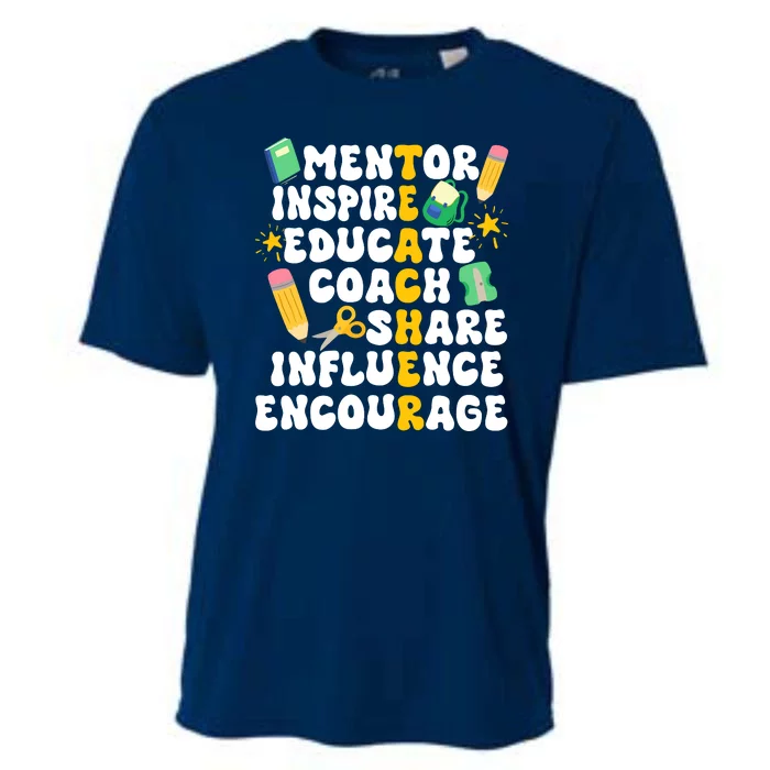 Mentor Inspire Educate Coach Share Influence Encourage Teacher Back To School Cooling Performance Crew T-Shirt